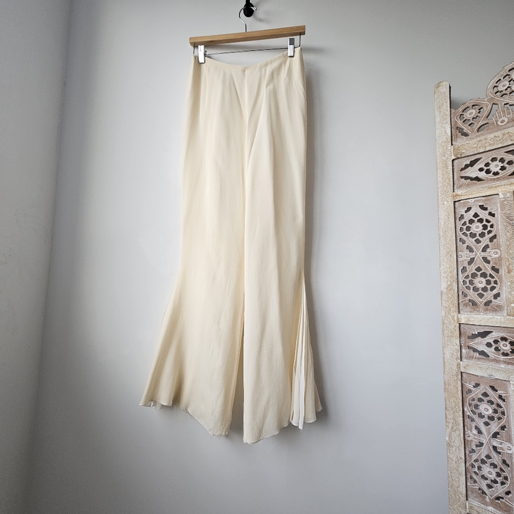 AKRIS Cream Side Slit Layered Silk High Waist Flowey Pants - Picture 4 of 16